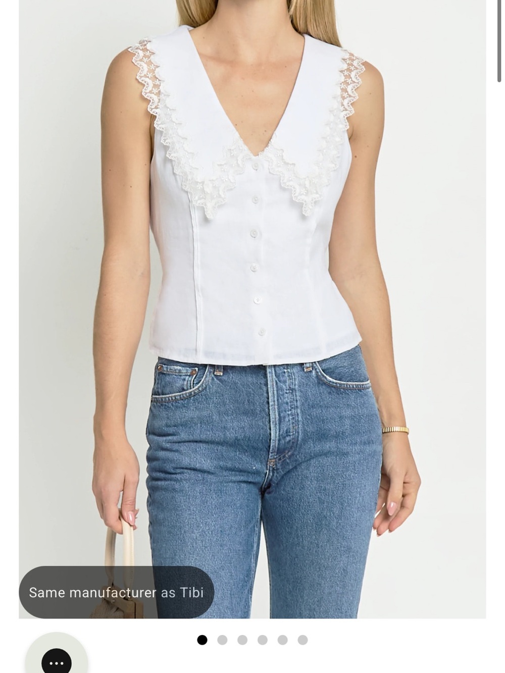 Women's White Lace-Trim Button-Front Camisole
